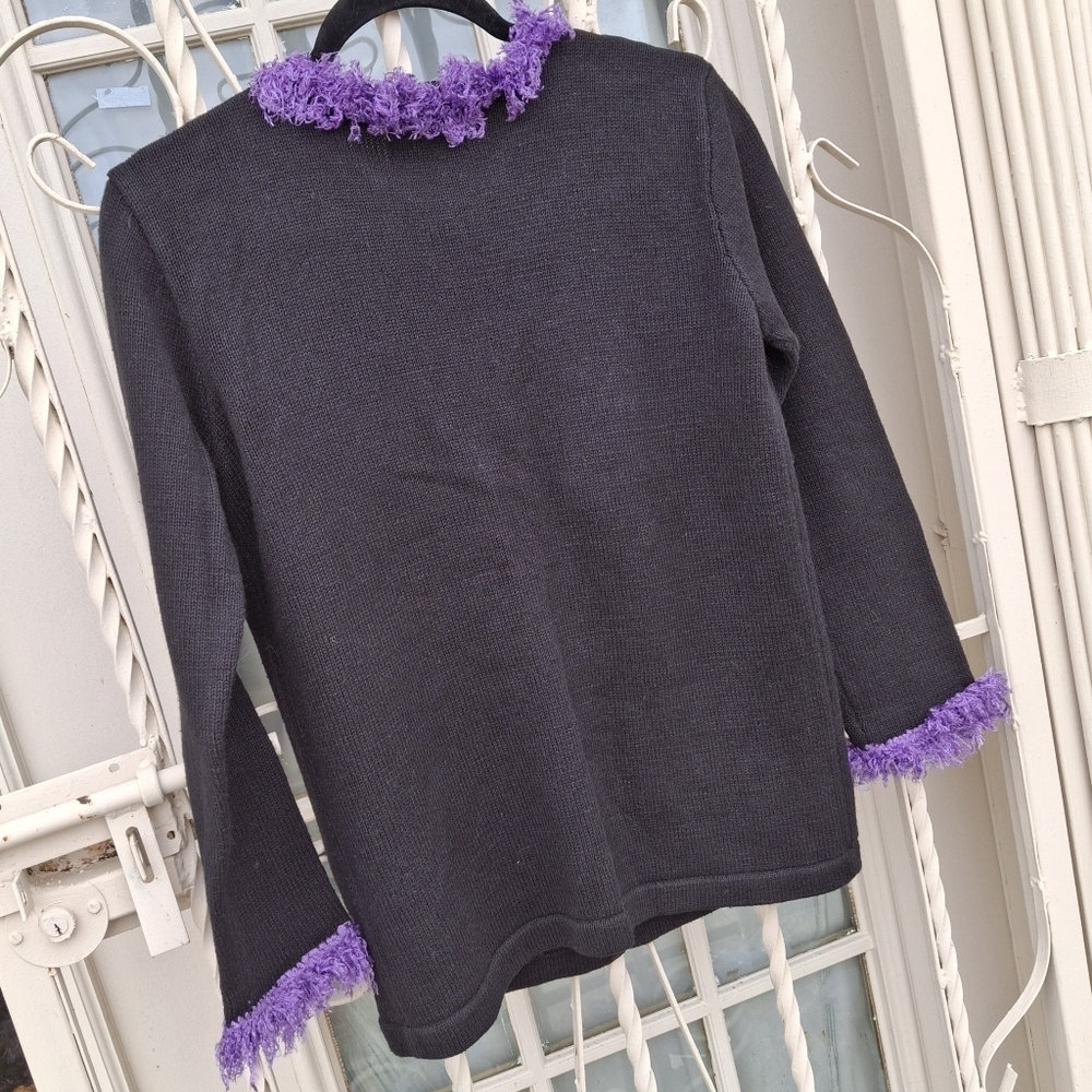 Storybook Knit Black Embellished Cardigan Sweater "Parrot Fancy"  Women Size XS - Picture 7 of 14